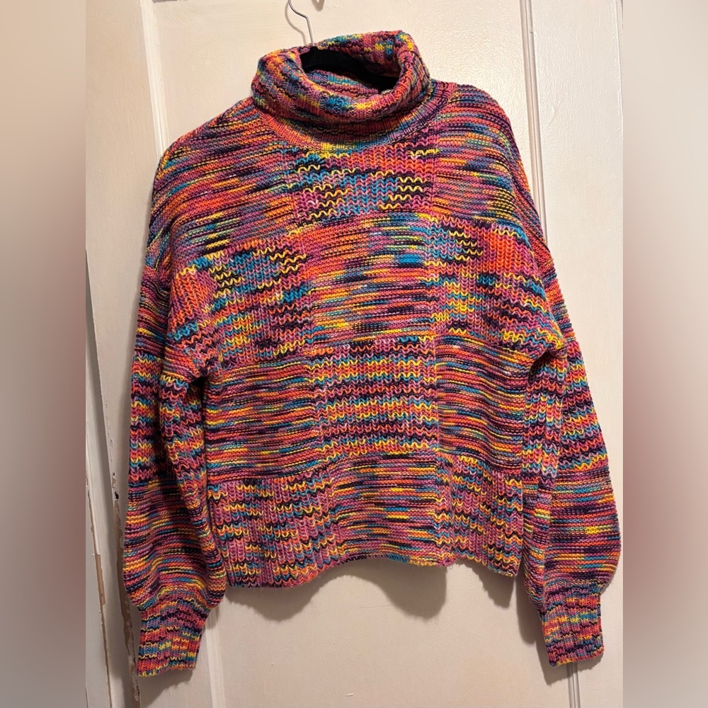 STAUD Multicolor Knit Turtleneck Sweater